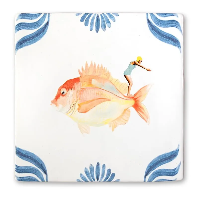 Storytiles Delft Blue Een dappere duik Wandfliese Sprung-Motiv