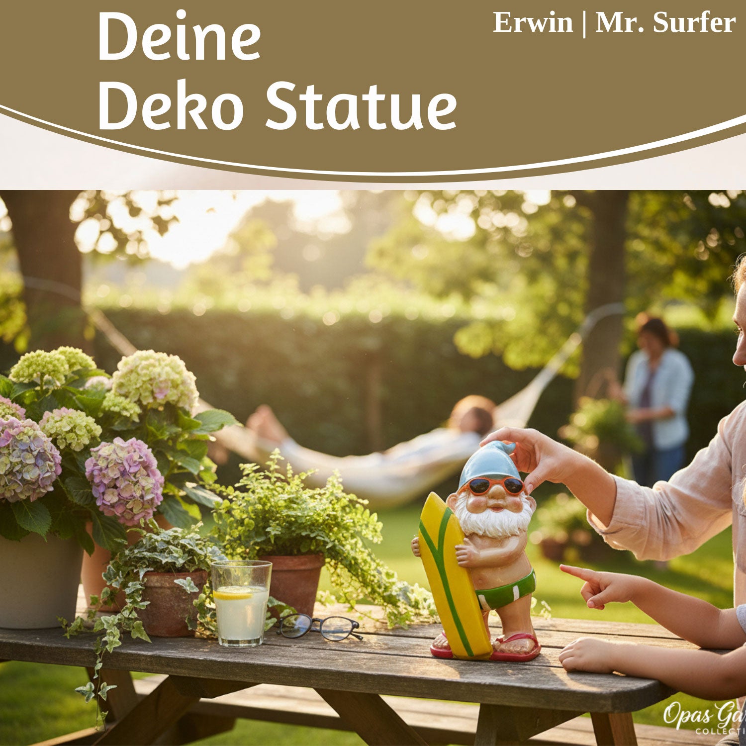 LS-LebenStil Garten & Camping Zwerg Erwin Surfer Gartenzwerg 20cm