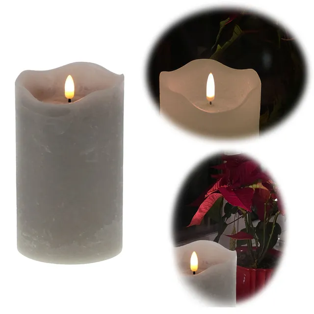 LS-LebenStil Möbel & Wohnen LED Stumpenkerze Grau 15cm Echtwachs