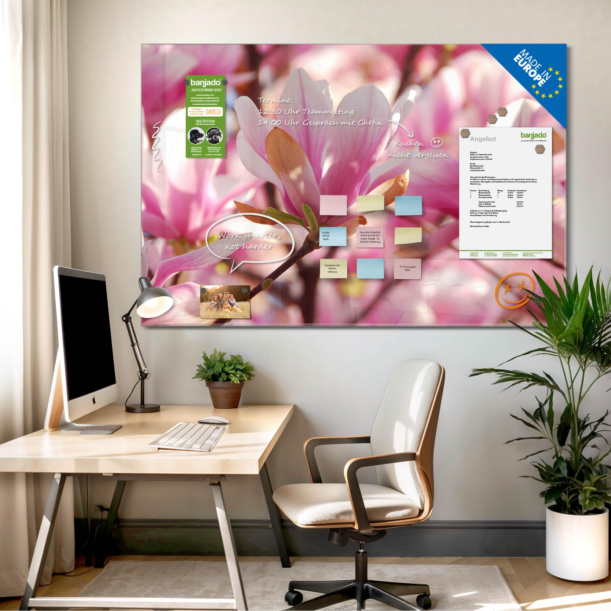 Banjado Magnettafel Magnolia Glasboard 120x80 Blumen