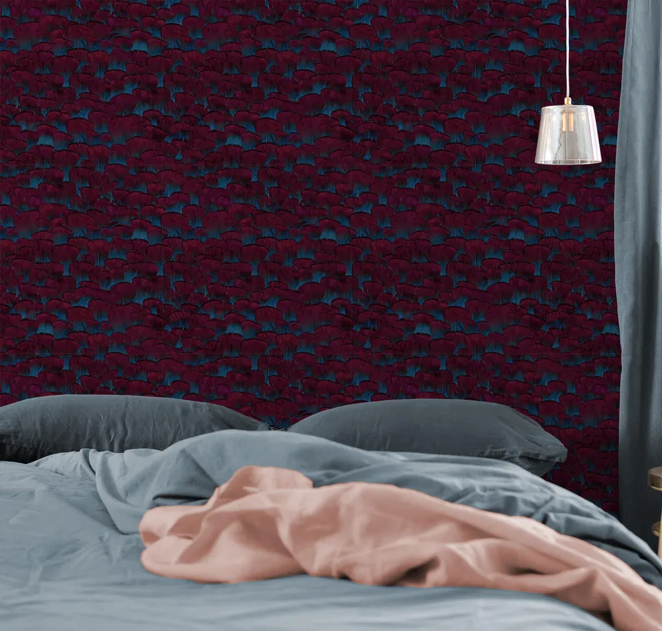 Mineheart Wallpaper Colourful Feathers Tapete Fuchsia Blau
