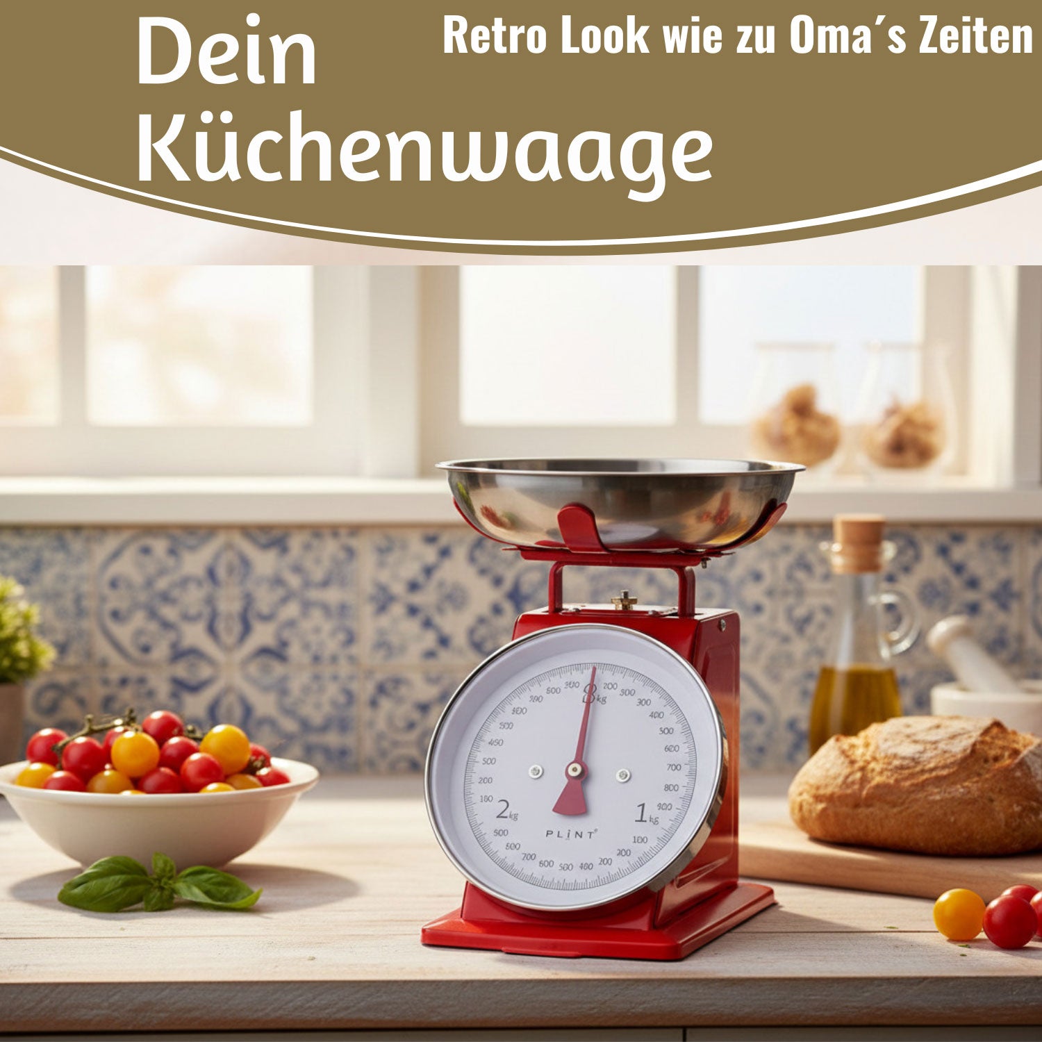 Vintage Küchenwaage Retro Rot Analog 3kg Edelstahlschale