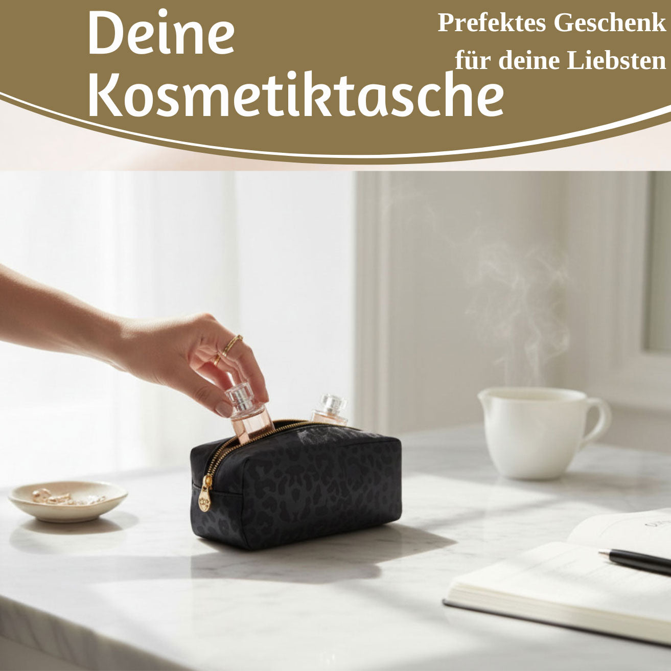 Mimi's Glow Suki Kosmetiktasche 21x7cm Leo Grau Schwarz