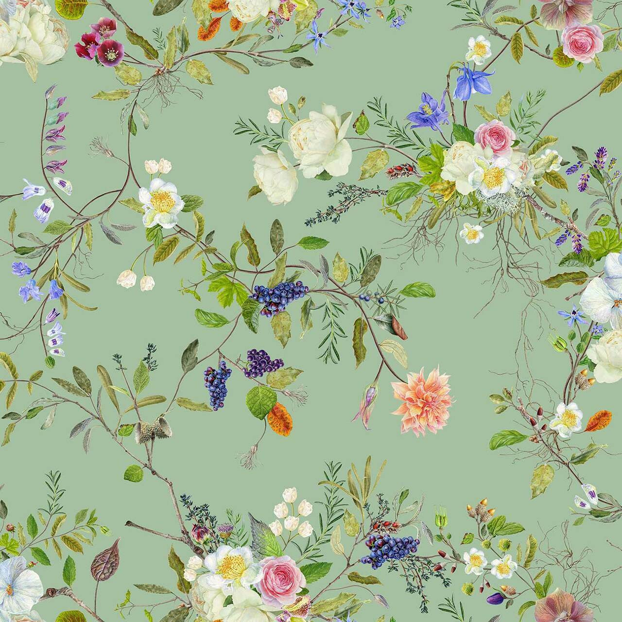 Mineheart Wildflower Pattern Tapete Erbsengrün Rolle