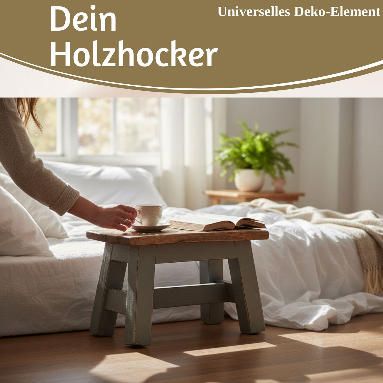 LS-LebenStil Fußhocker Holz Grau 30cm Tritthocker Schemel