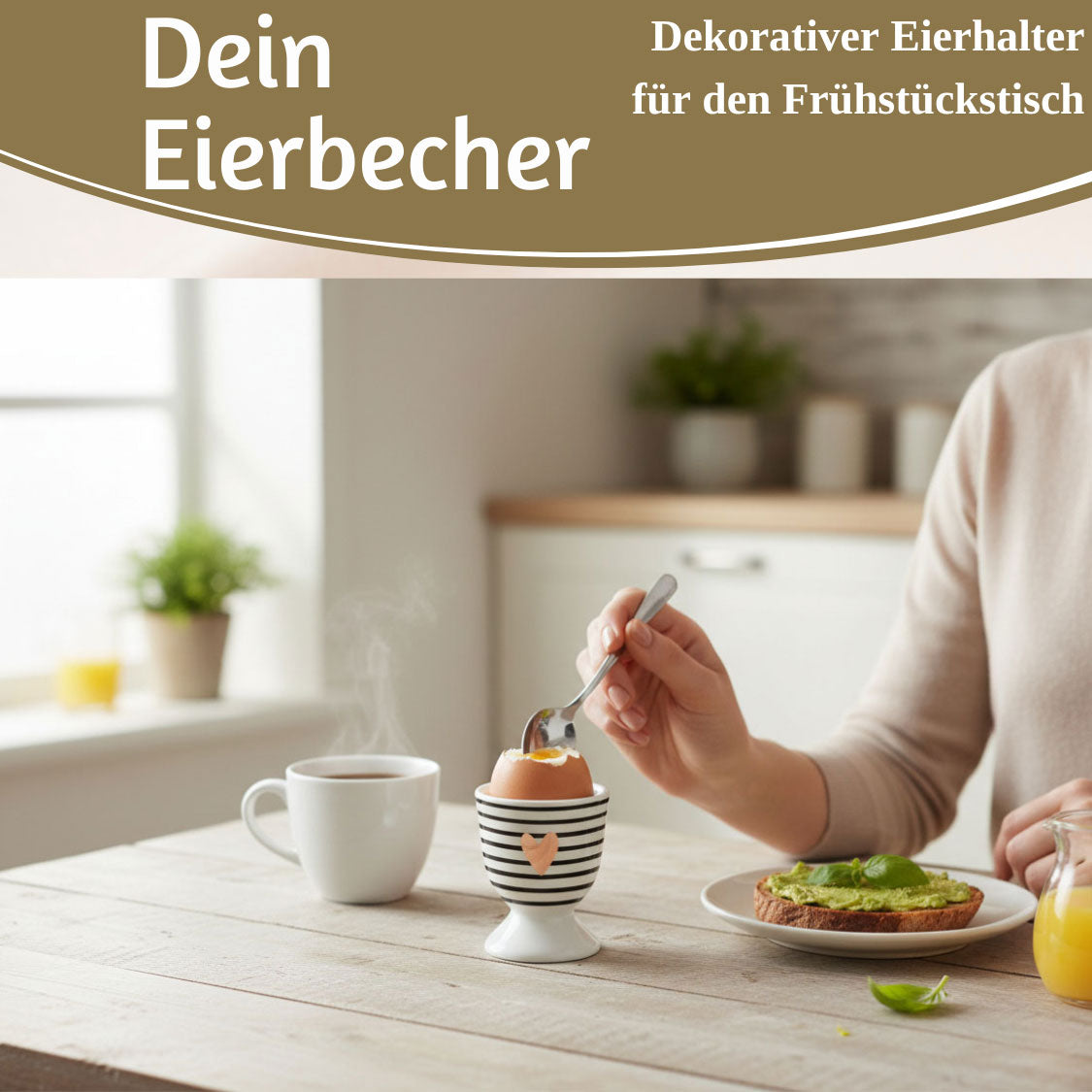 LS-LebenStil Küche & Haushalt Herz Gold Eierbecher Porzellan Schwarz