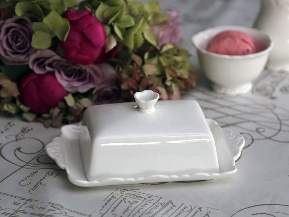 LS-LebenStil Möbel & Wohnen Butterdose Porzellan Weiß 250g 19cm