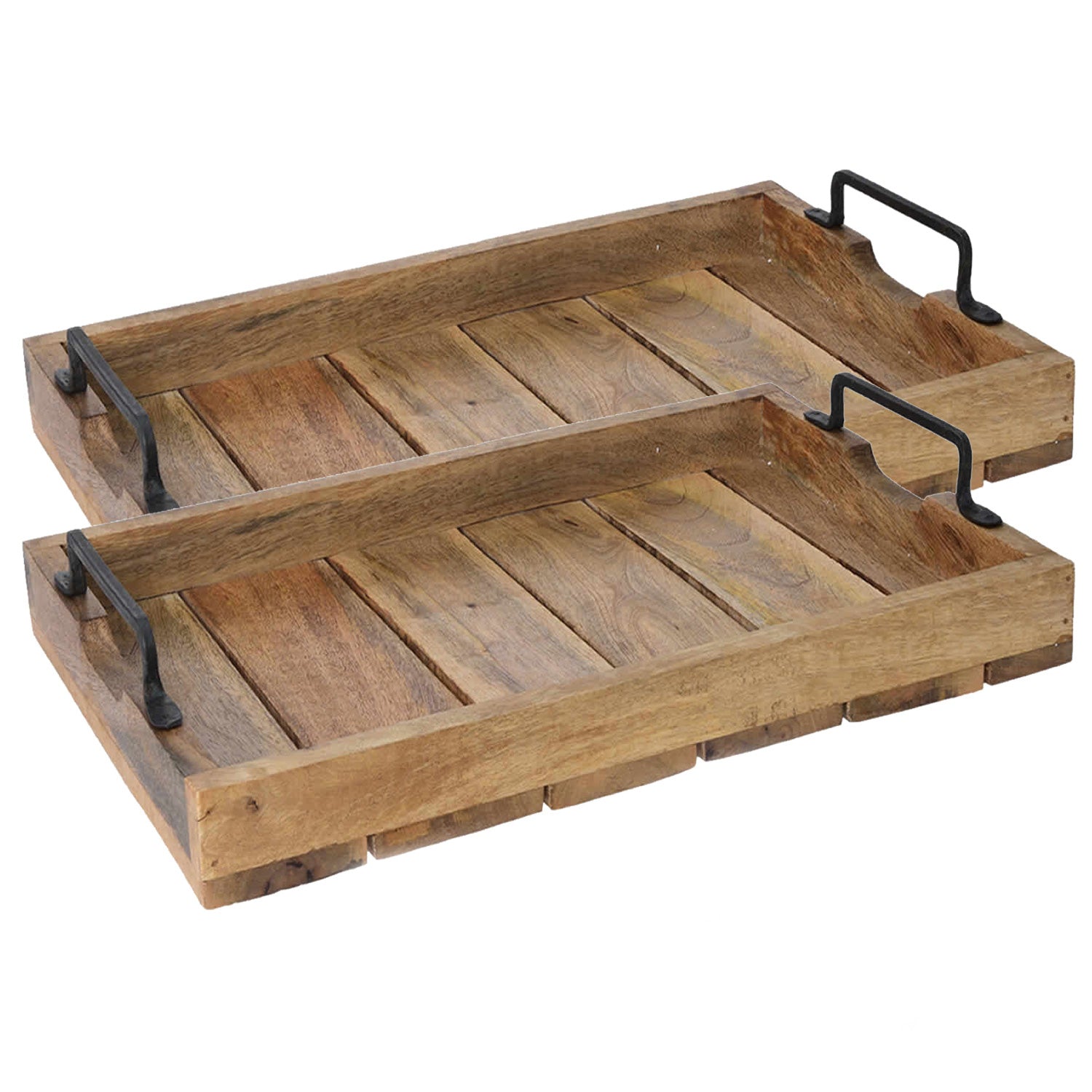 LS-LebenStil Delhi L Serviertablett Holz 2er Set 38cm Braun Mango