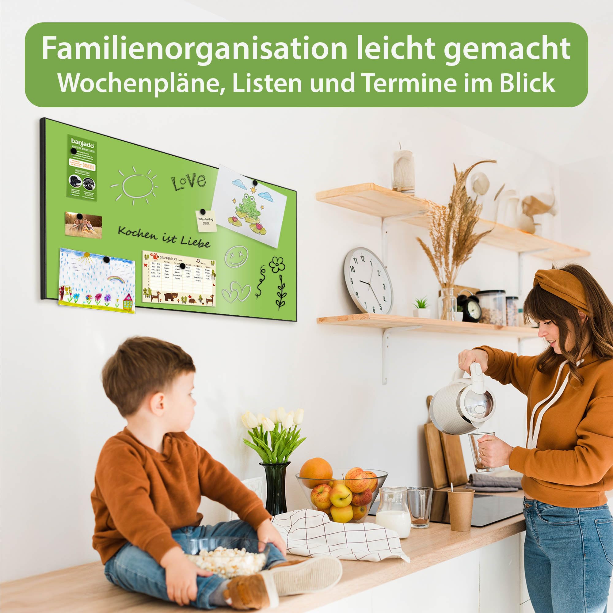 Banjado Magnettafel Limettengrün Schwarz 78x37cm beschreibbar