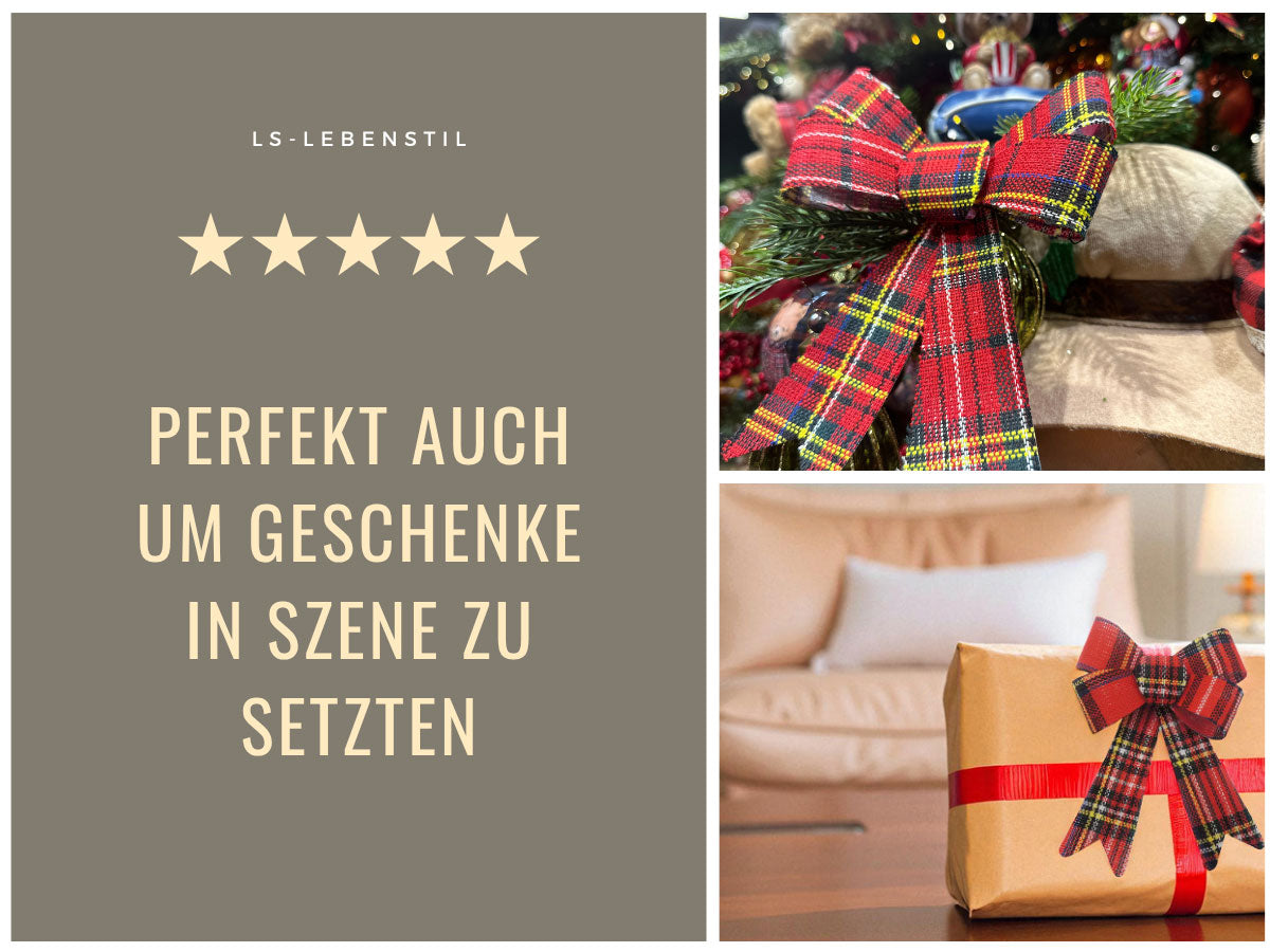 LS-LebenStil Möbel & Wohnen XL Weihnachtsschleife Schleife kariert 2er 17cm