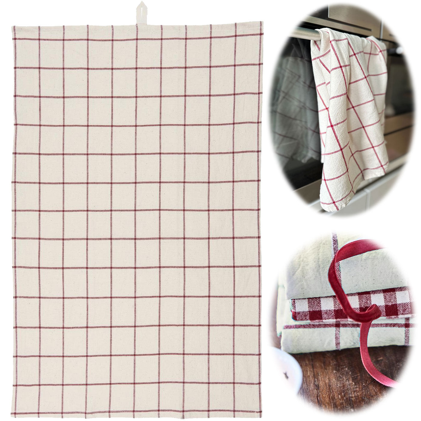 LS-LebenStil Küche & Haushalt Geschirrtuch Karo 50x70cm Beige-Rot