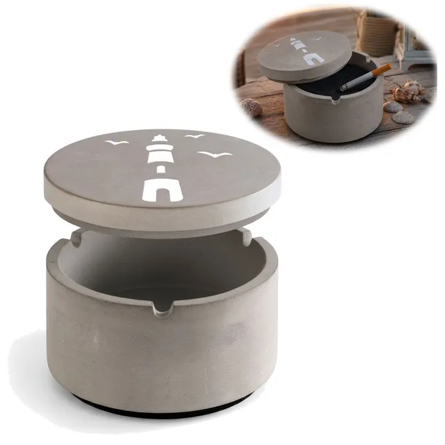 LS-LebenStil Sturmaschenbecher Leuchtturm grau 9x7cm Beton