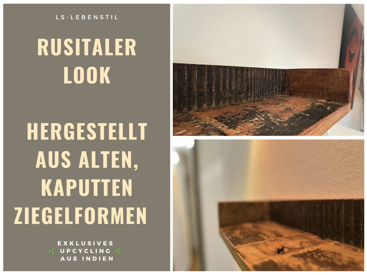 LS-LebenStil Unika Wandregal 60cm braun Holz Ziegelform
