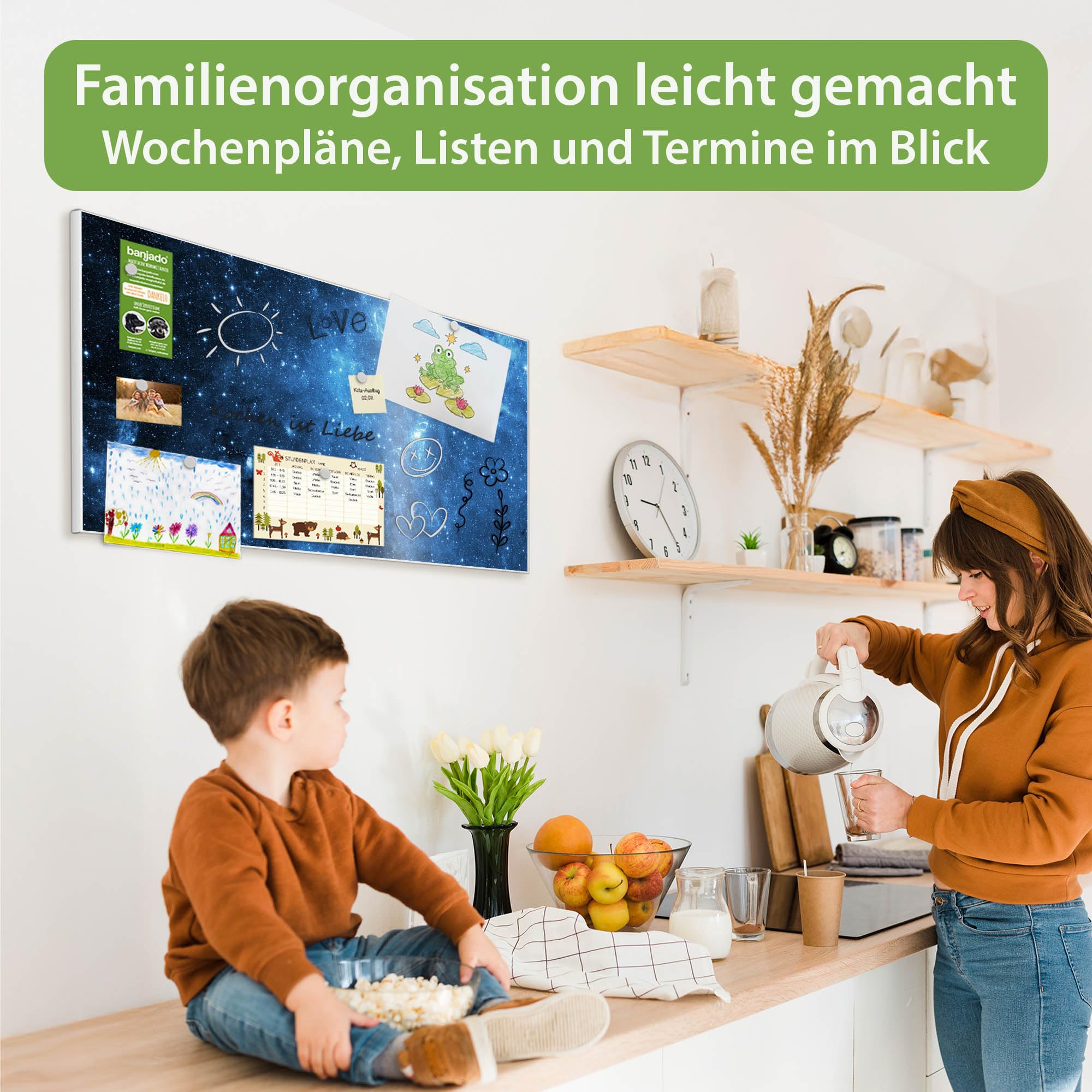 Banjado Magnettafel Universum Magnetwand 78x37cm beschreibbar