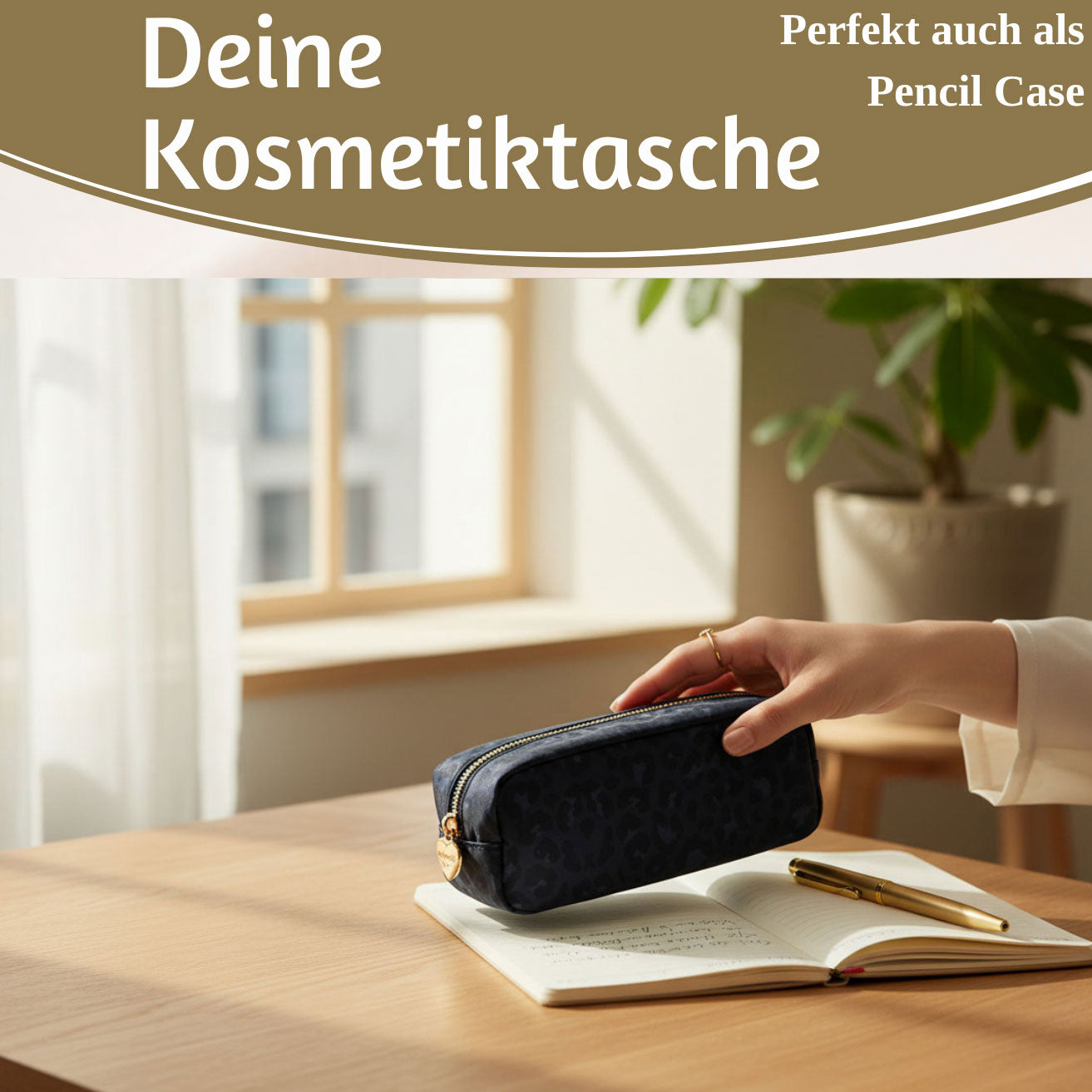 Mimi's Glow Suki Kosmetiktasche 21x7cm Leo Grau Schwarz