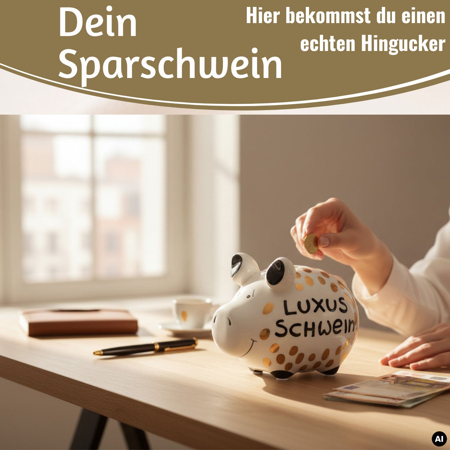 LS-LebenStil Luxus Schwein Sparschwein 12,5cm weiß gold Keramik