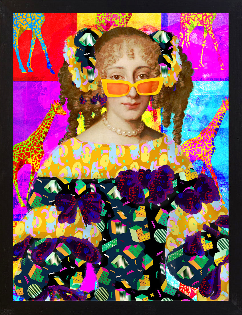 Mineheart Pop Giraffe and Sunglasses Lady Wandbild 30x41 cm