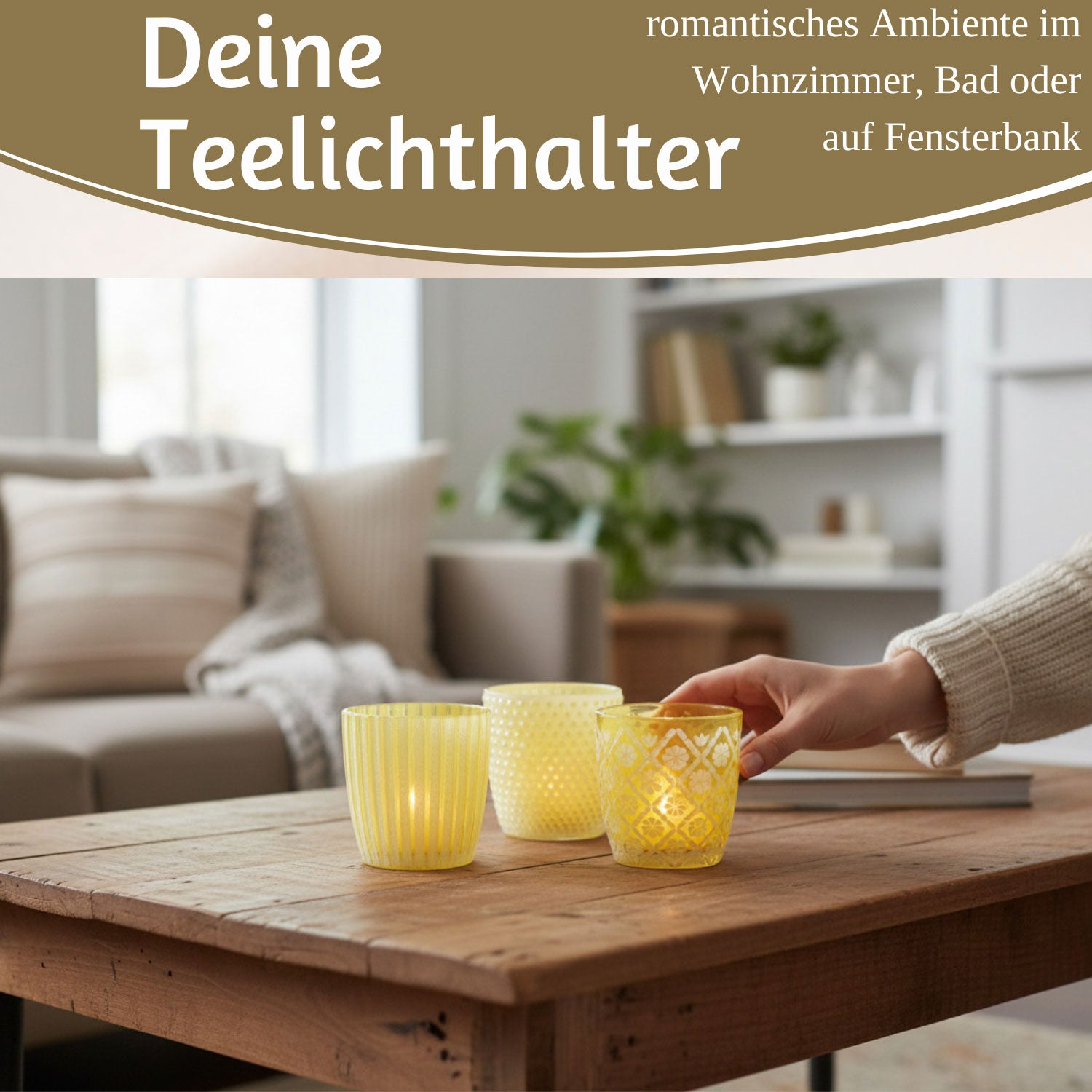 Boltze Teelichthalter Glas Retro gelb 7-9cm 6er Set Windlicht