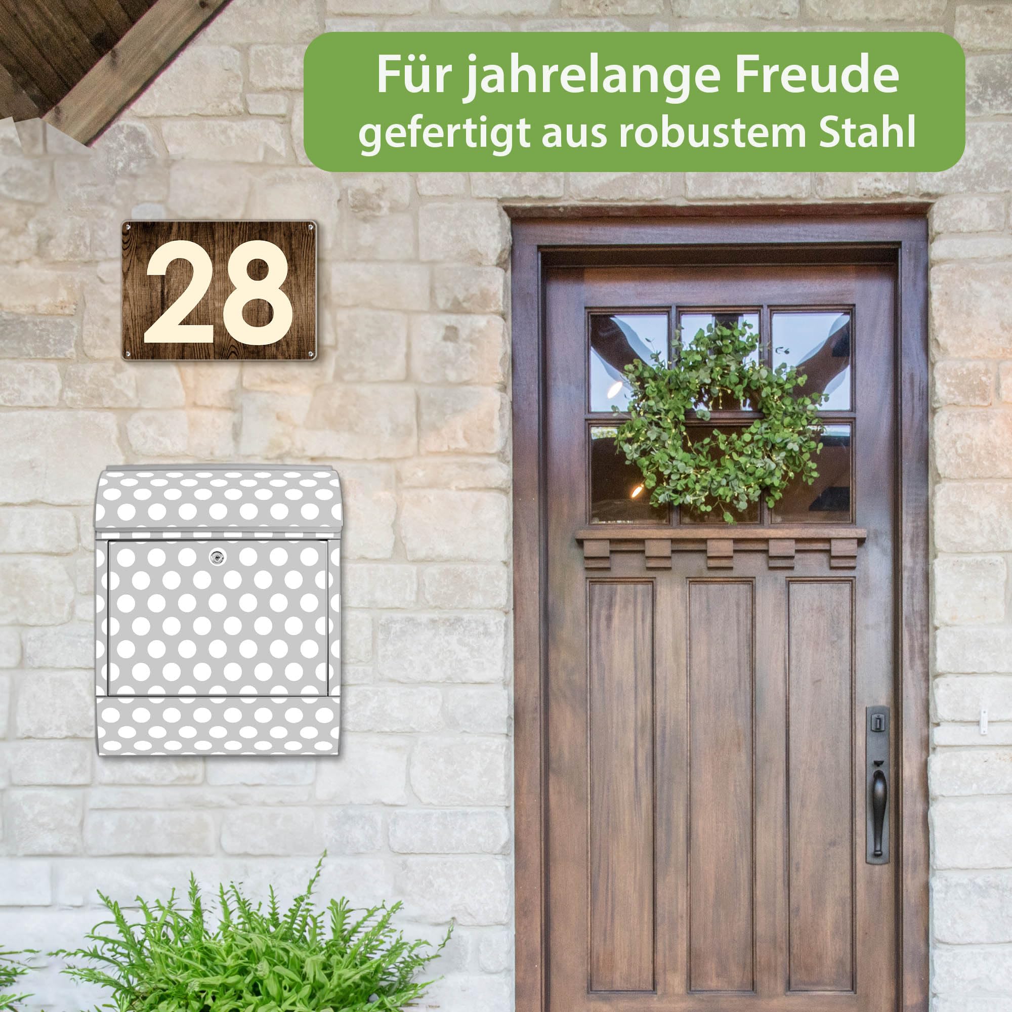 Banjado Briefkasten Punkte Grau Stahl Silber A4