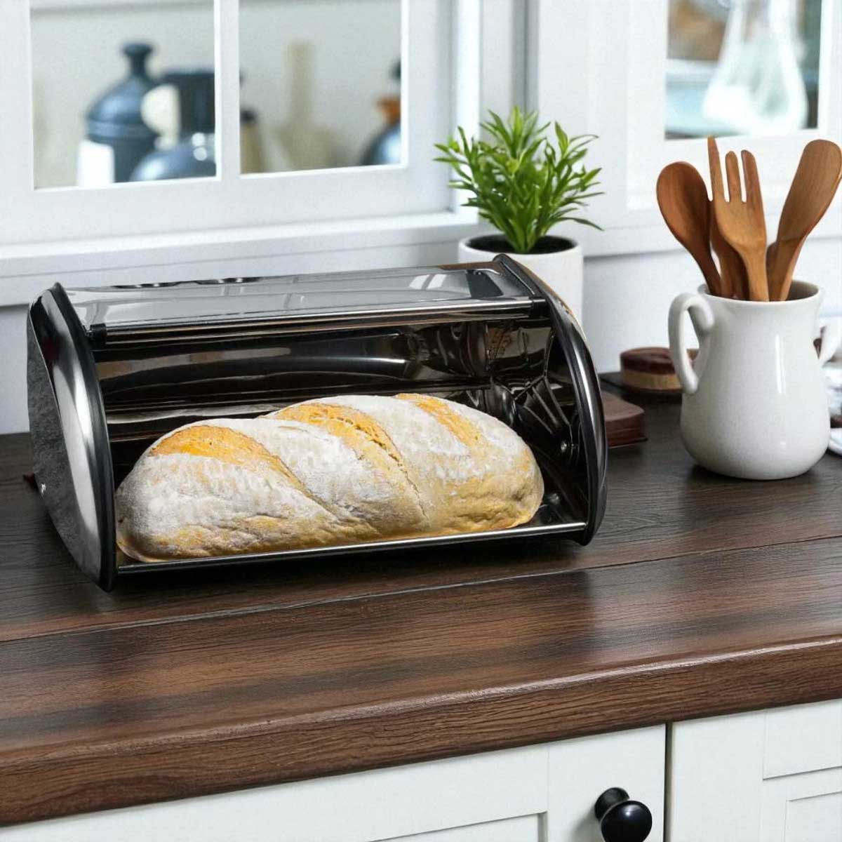 LS-LebenStil Vintage Brotkasten Metall Chrom Silber 34cm