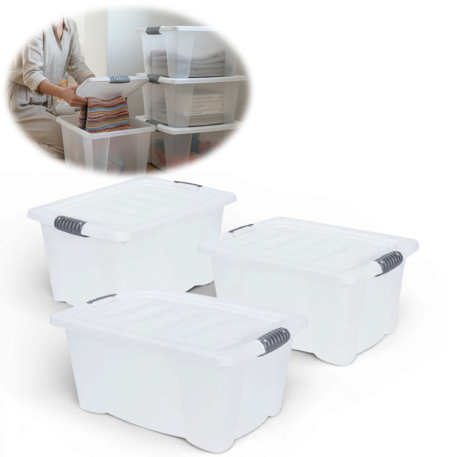 LS-LebenStil Möbel & Wohnen XL Stapelbox 40x28cm transparent 3er Set