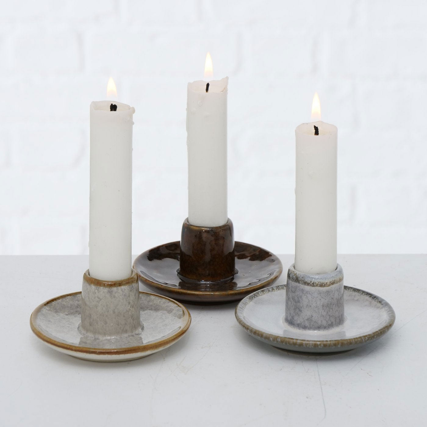 LS-LebenStil Kerzenständer Keramik 3er-Set braun-grau 9cm