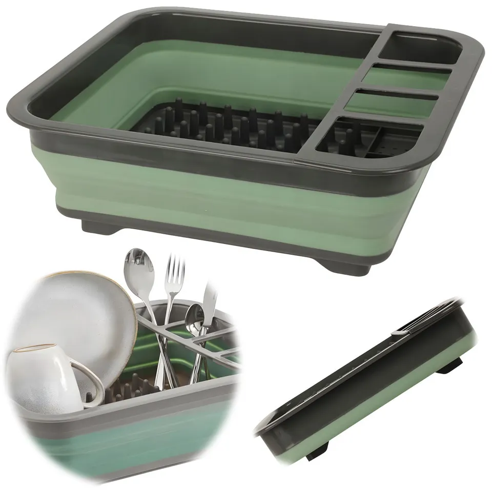 LS-LebenStil Abtropfgestell 37cm Grün-Grau faltbar Geschirrhalter