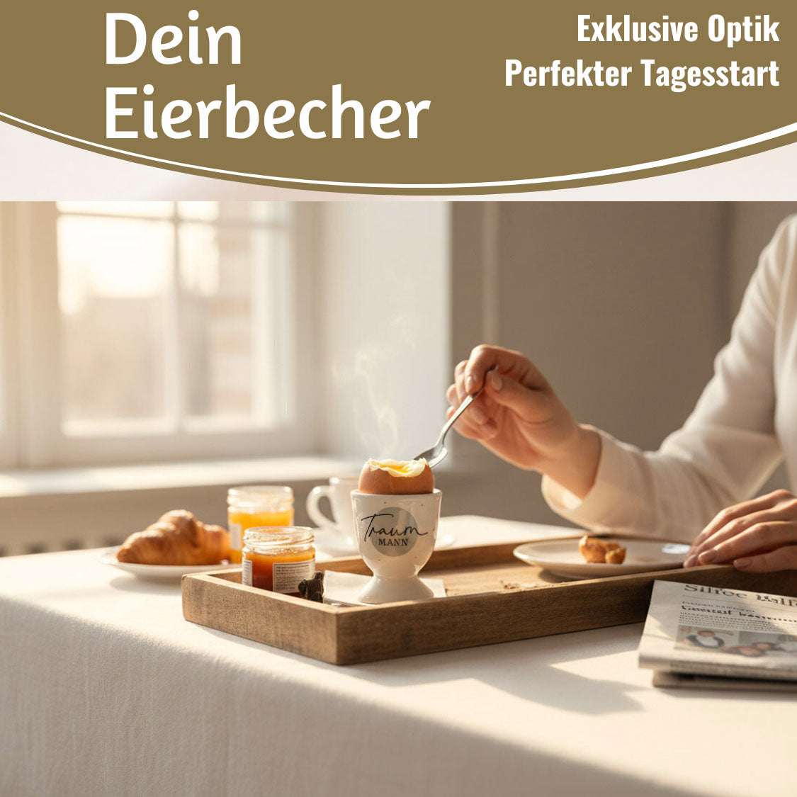 LS-LebenStil Küche Eierbecher Traummann Echt-Gold Porzellan