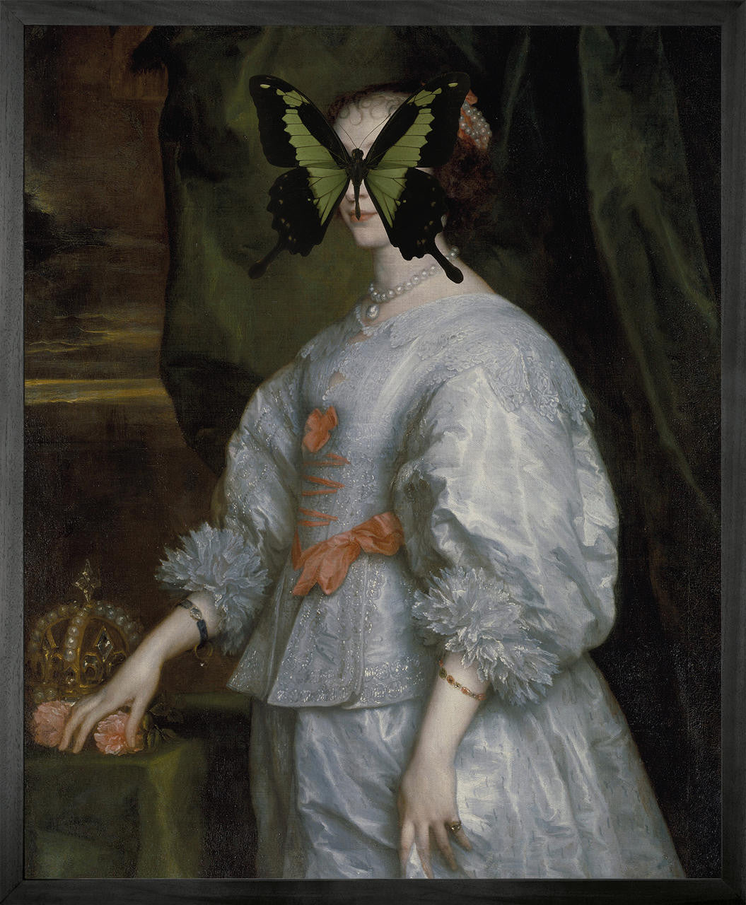 Mineheart Portrait of Black and Green Butterfly on Lady Wandbild 21x30cm