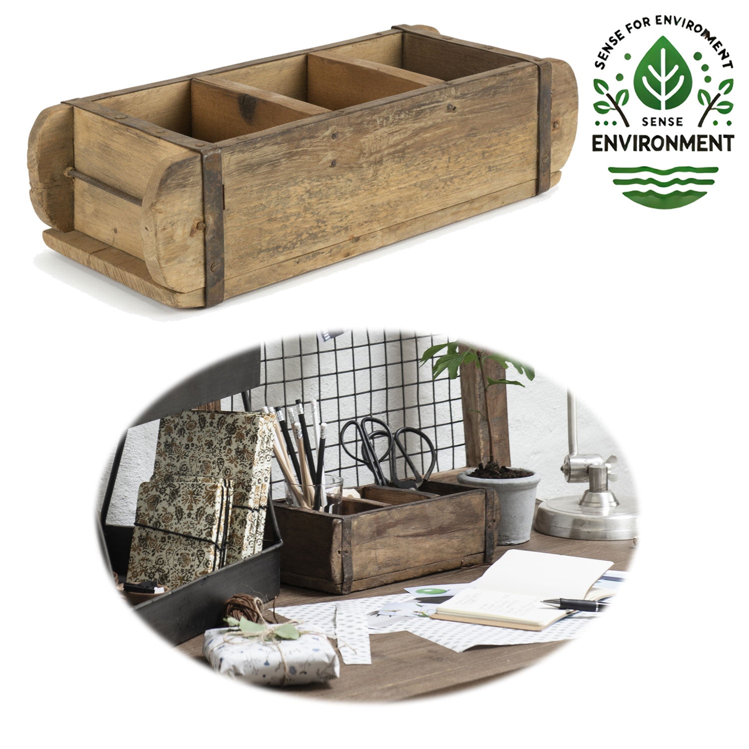 LS-LebenStil Möbel & Wohnen Ziegelform Unika 31cm Braun 3-fach Holzbox