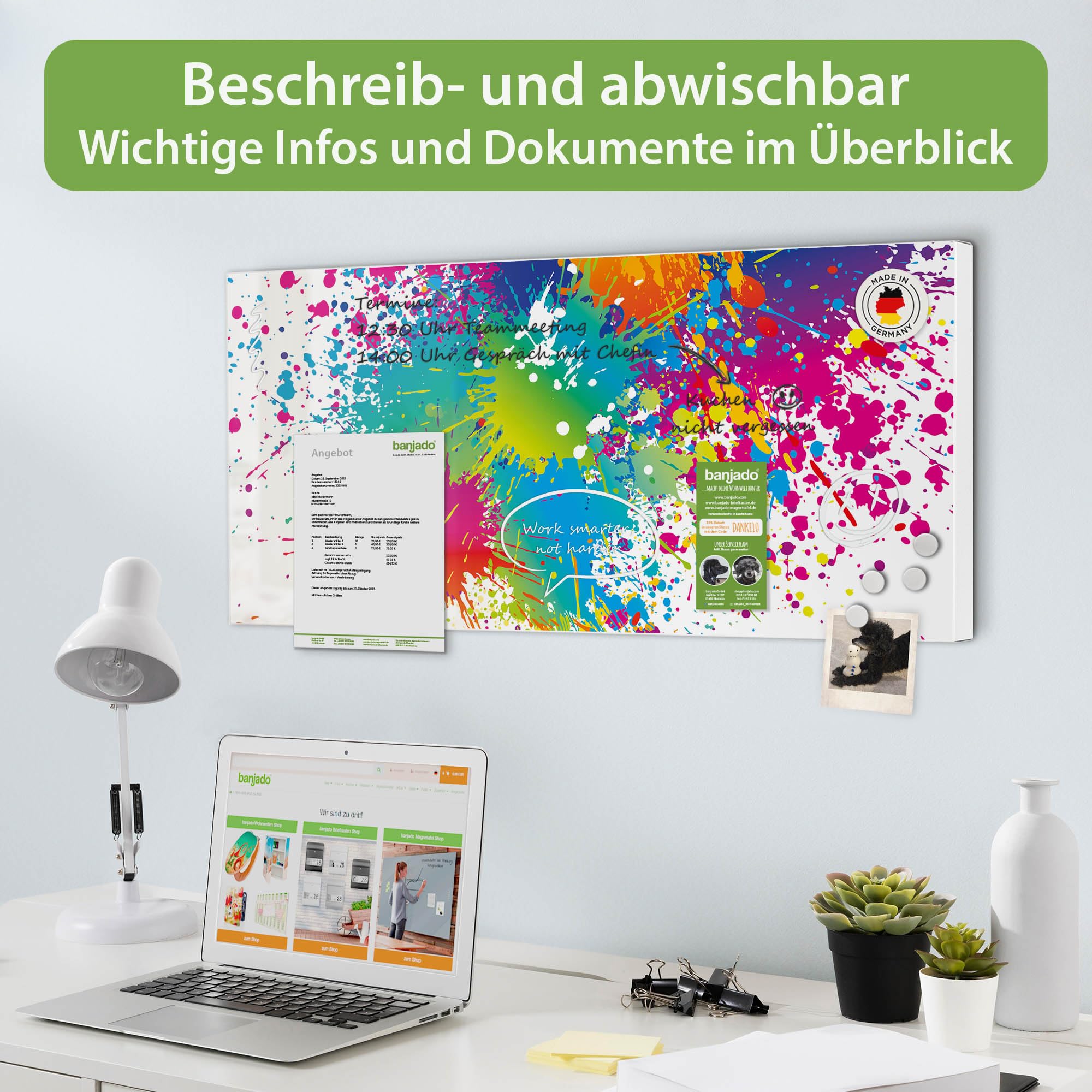 Banjado Magnettafel Farbspritzer Magnettafel 78x37 cm