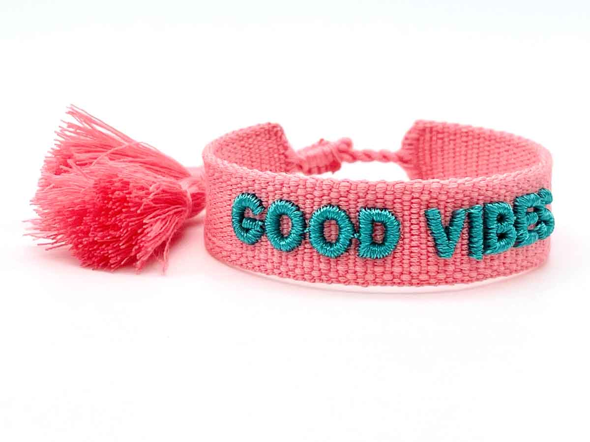 LS-LebenStil Uhren & Schmuck Armband Good Vibes Rosa Türkis Small