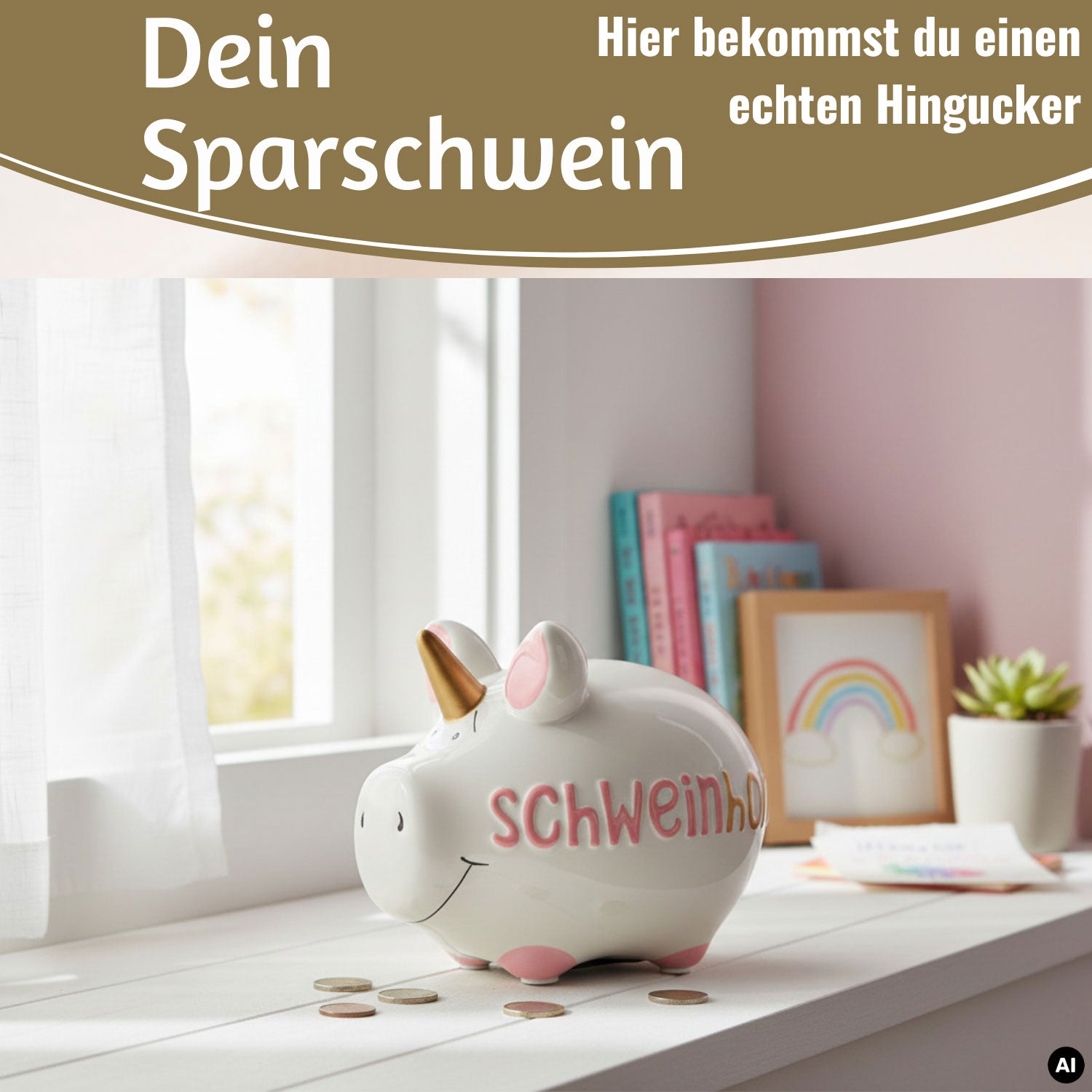 LS-LebenStil Möbel Wohnen Schweinhorn Spardose Weiß Rosa