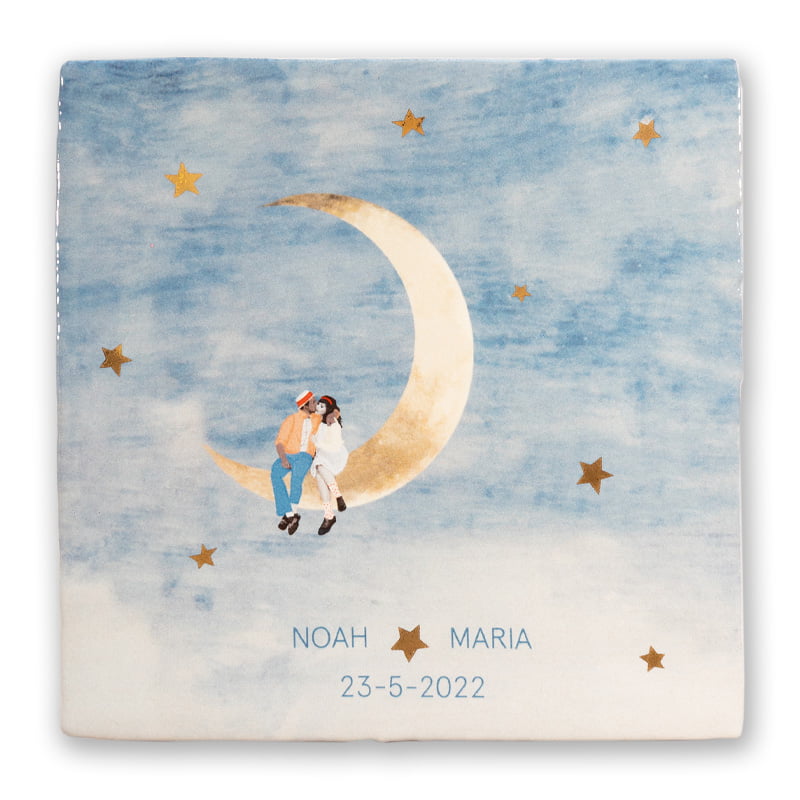 Storytiles Delft Blue Tot de maan en terug Wandfliese 10x10 cm Gold