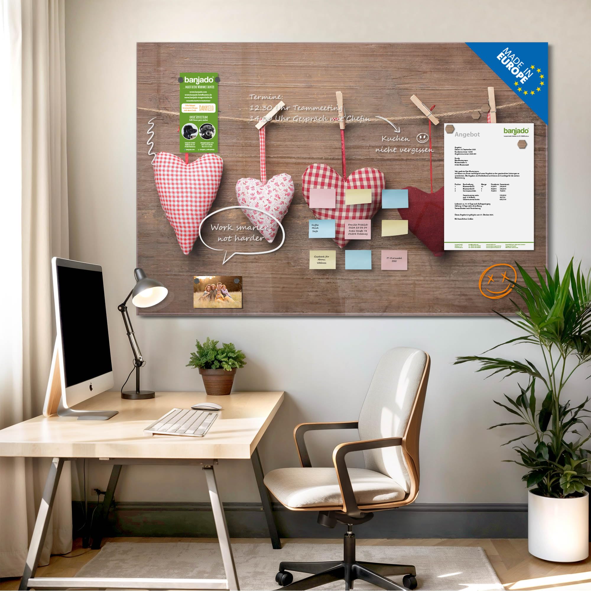 Banjado Magnettafel Herzen 120x80 cm Glas beschreibbar
