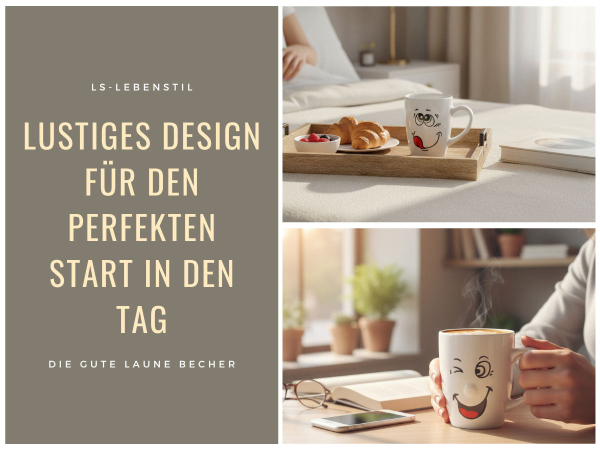 LS-LebenStil Smiley Kaffeebecher 300ml Set 3-tlg Weiß Henkel
