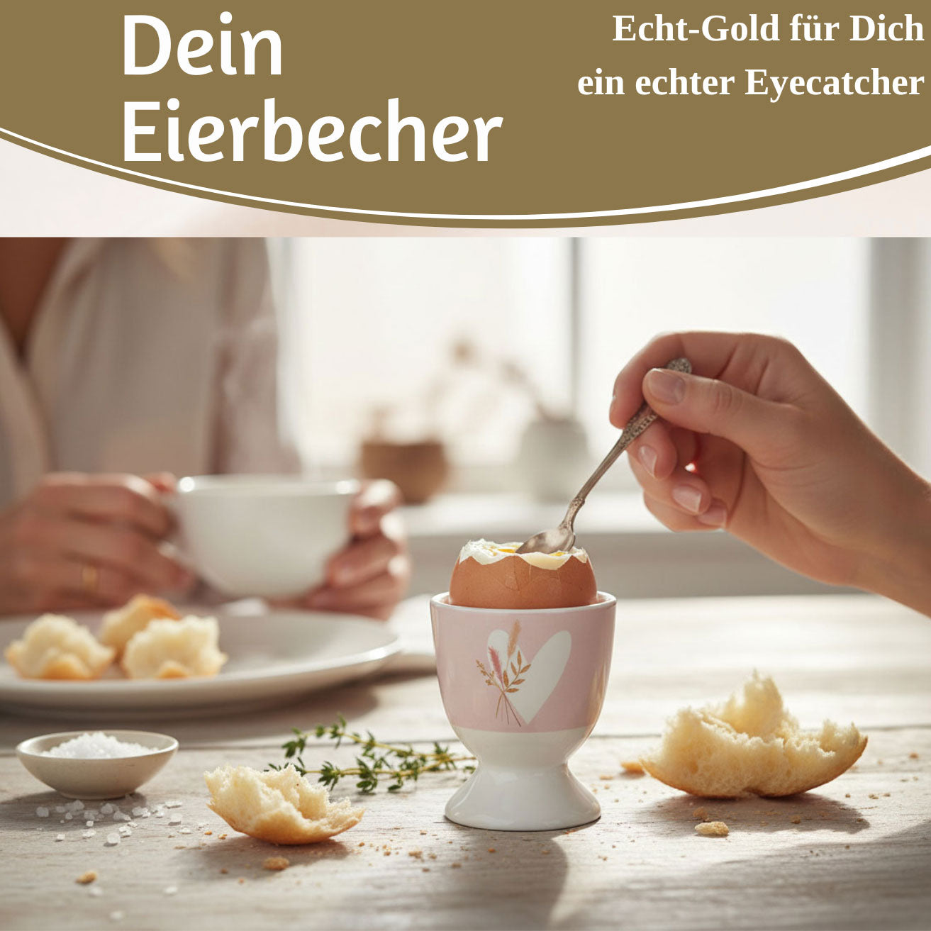 LS-LebenStil Eierbecher Echt-Gold Herz mit Strauß 6 cm