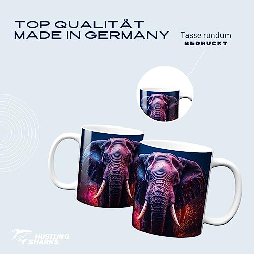 Hustling Sharks Bunter Elephant Tasse 330ml weiß Tiermotiv