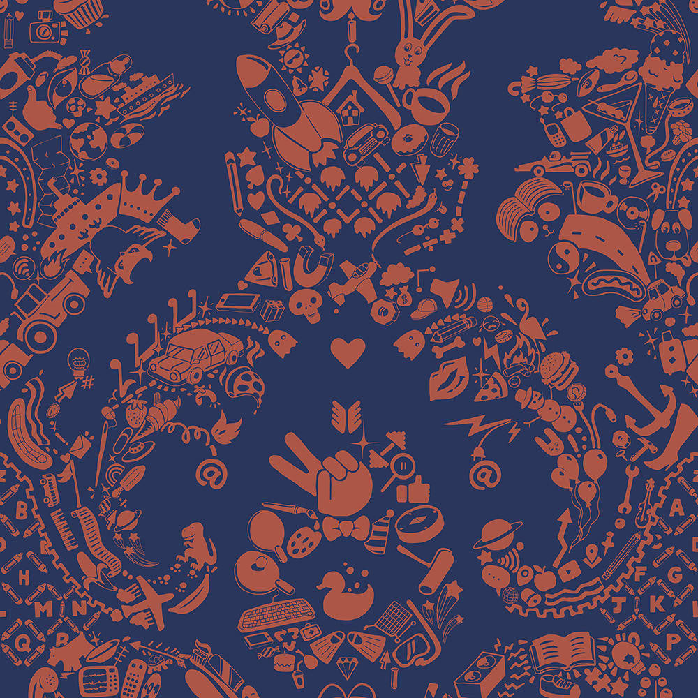 Mineheart New World Damask Tapete Lila Orange