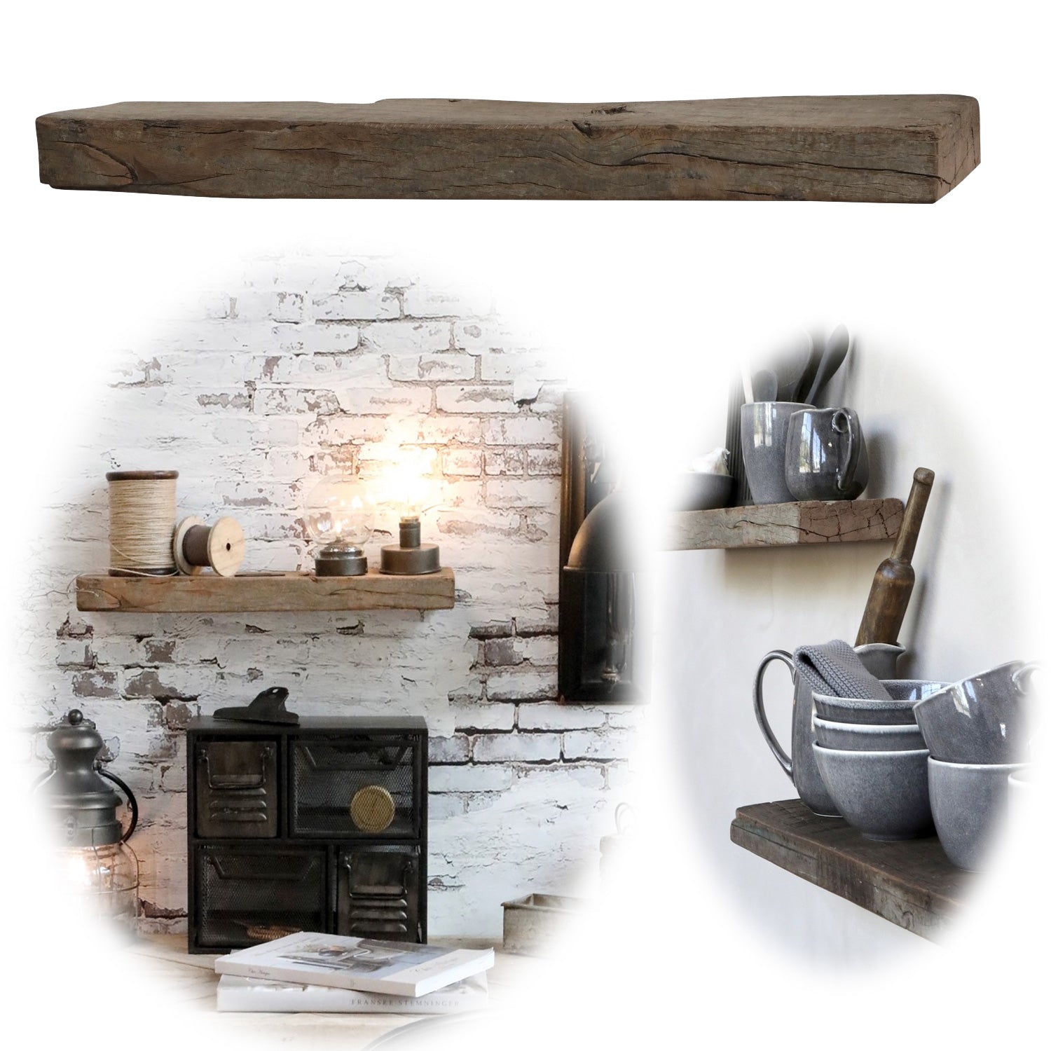 LS-LebenStil Grimaud Holz Wandregal 51x12cm Schiffsplanke Braun