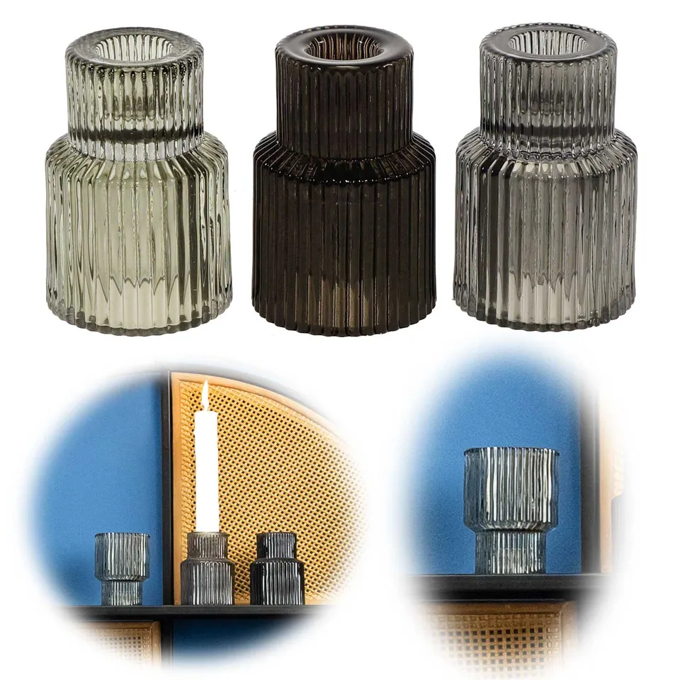 LS-LebenStil Küche & Haushalt 3er Retro Glas Teelichthalter Mix