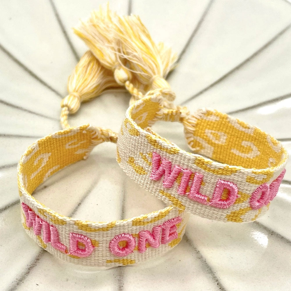 LS-LebenStil Wild One Canvas Statement Armband Stoff gelb rosa pink
