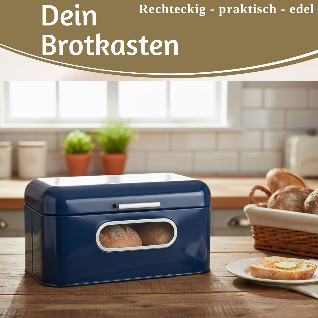 LS-LebenStil Brotkasten Vintage 30cm Metall blau Retro