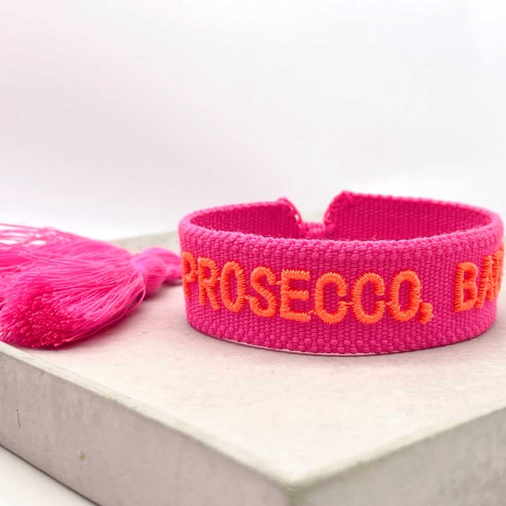 LS-LebenStil Prosecco Baby Canvas Armband Neon Pink Orange