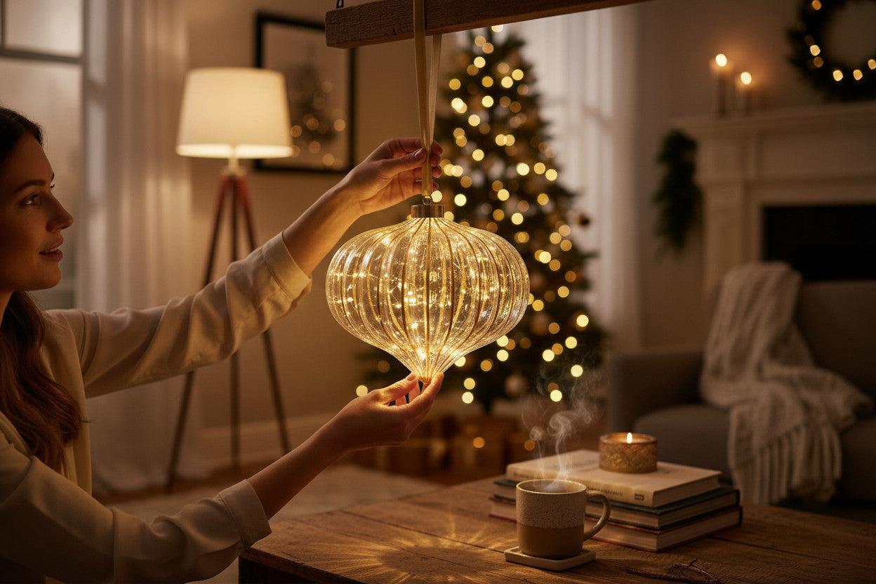 LS-LebenStil Kampen Lichtkugel Glas Gold 20cm 15 LED