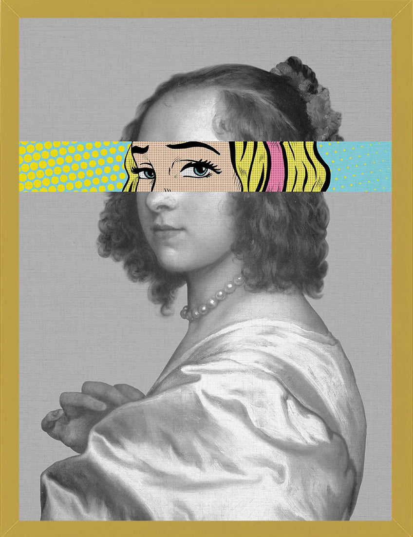 Mineheart Pop Portrait Gentildonna Wandbild Gelb Blau 30x41