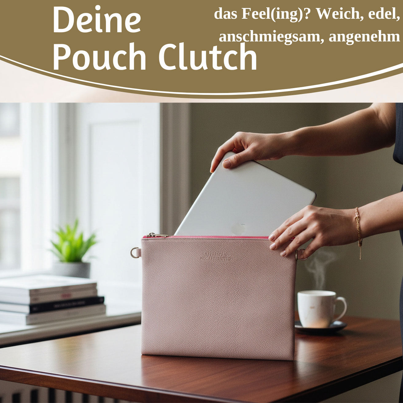 LS-LebenStil Stella Rosa XL Clutch 30cm Rosa PU-Leder Slogan