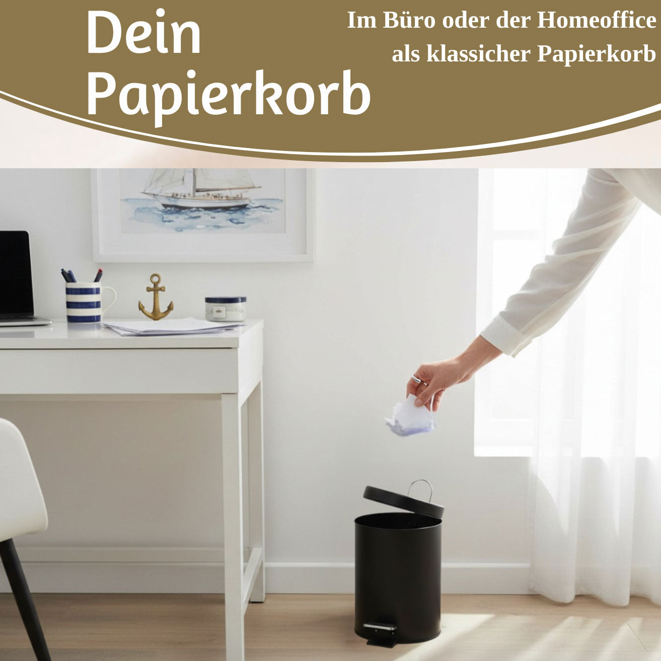 LS-LebenStil Küche & Haushalt Tretmülleimer Schwarz 3L Edelstahl