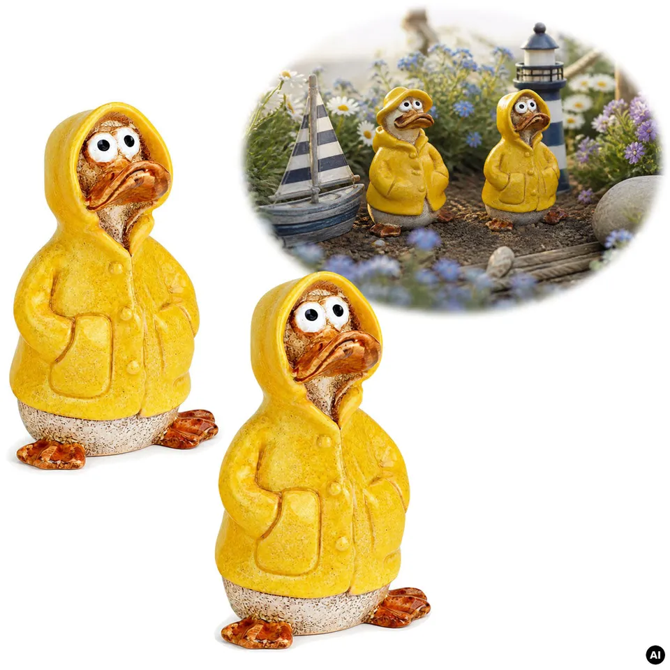 Enten Deko Figuren Set 2-tlg 11cm Gelb Grau Polyresin
