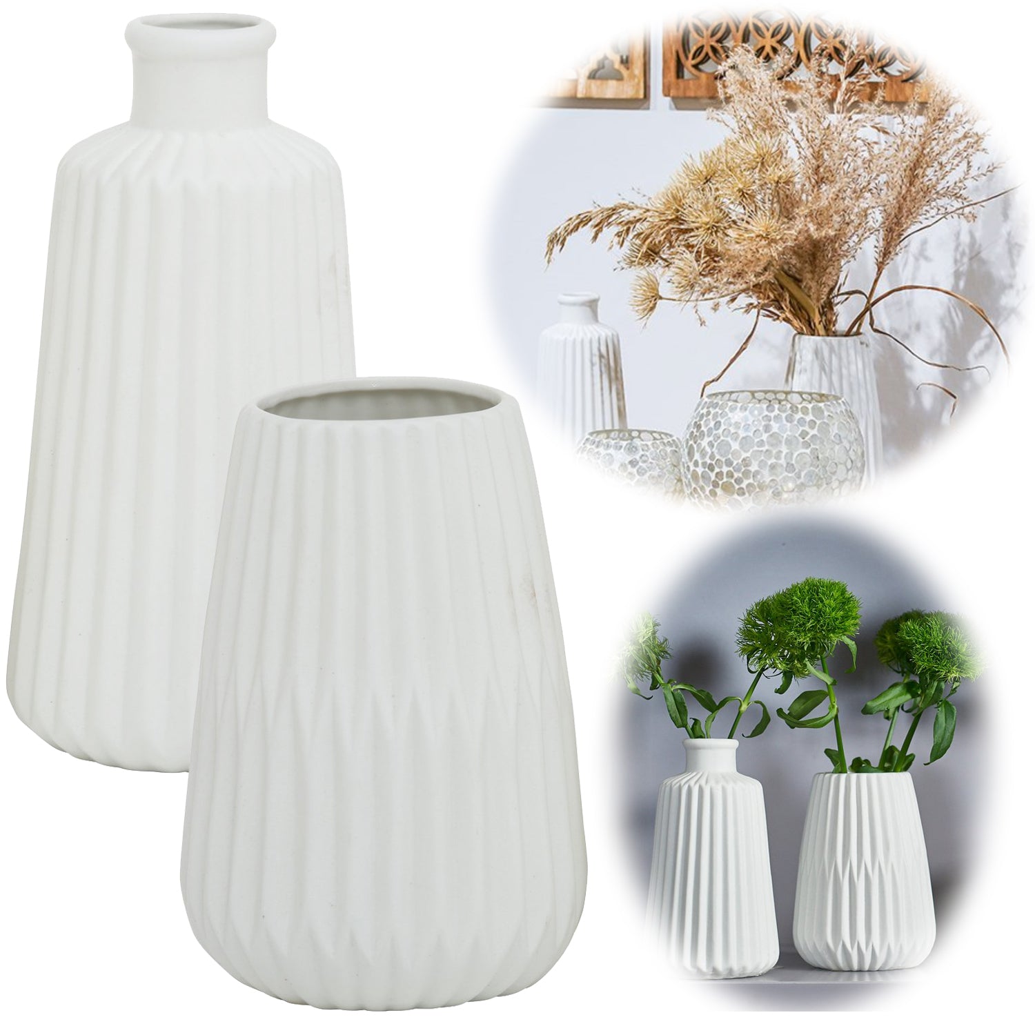 LS-LebenStil Oslo Blumenvase Creme Weiß Keramik 2er-Set